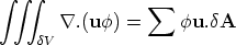  integral  integral   integral 
                 sum 
        \~/ .(uf) =     fu.dA
    dV
